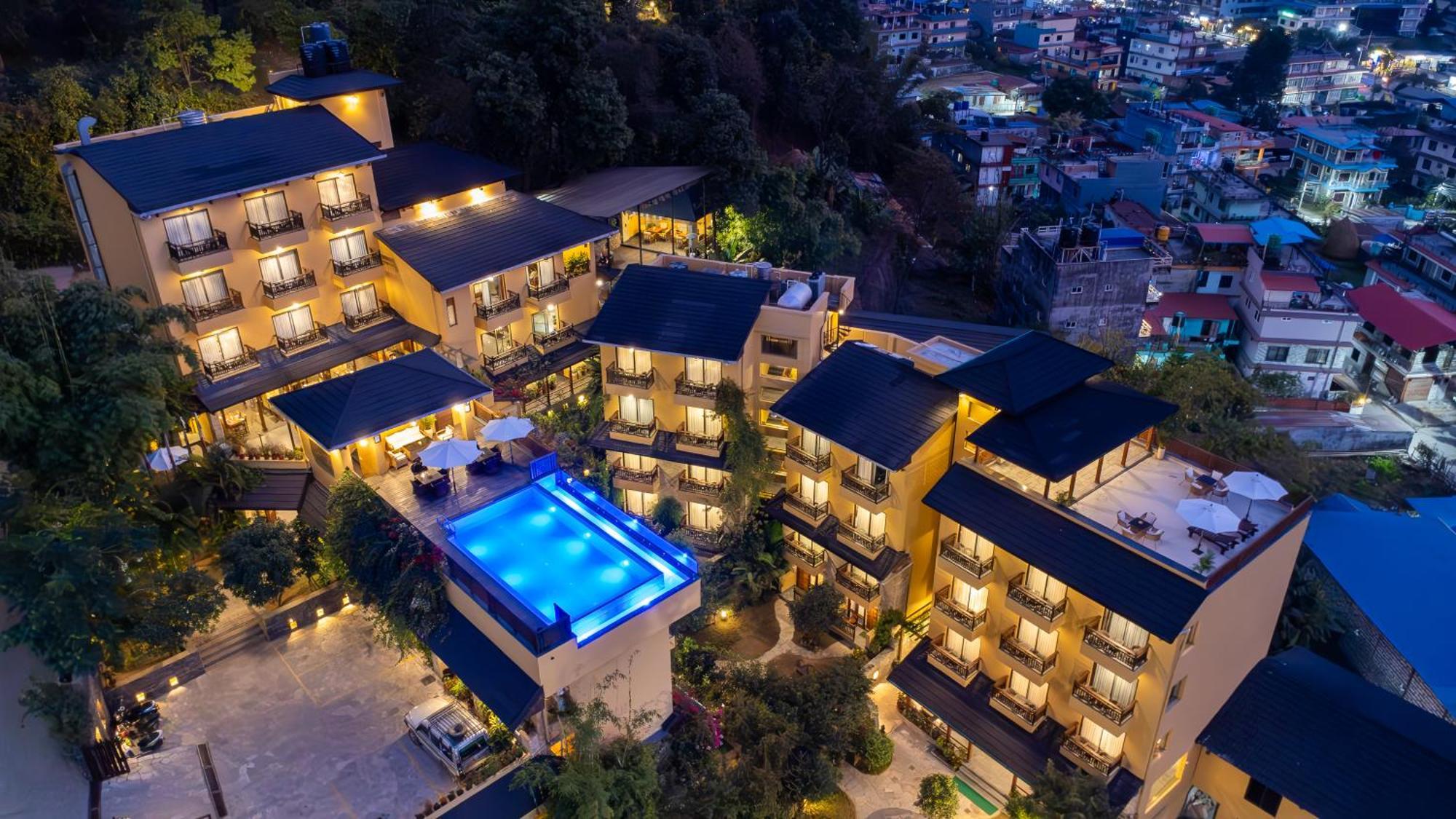 Bar Peepal Resort Pokhara Dış mekan fotoğraf Aerial view of the hotel